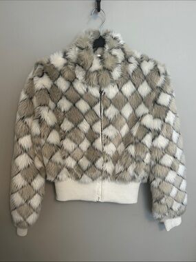 Forever 21 Faux Fur Diamond-Pattern Bomber Jacket